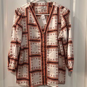 LOFT Patterned White and Red Blouse
